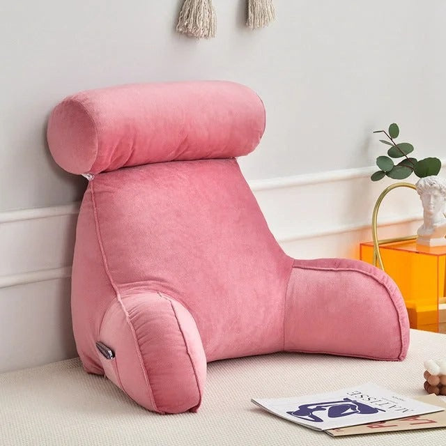 Backrest Reading Pillow with Arms | Adjustable Headrest & Soft Velour Cover for Bed & Sofa Comfort