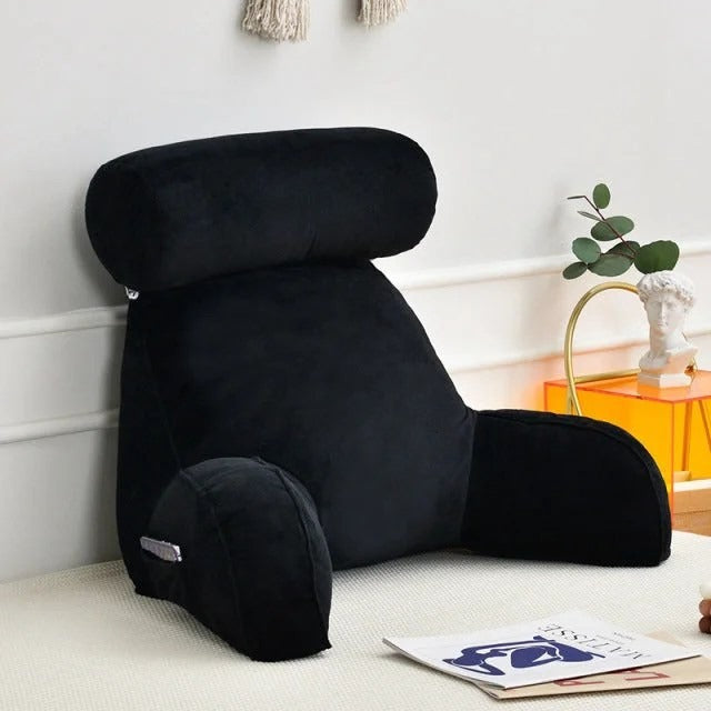 Backrest Reading Pillow with Arms | Adjustable Headrest & Soft Velour Cover for Bed & Sofa Comfort