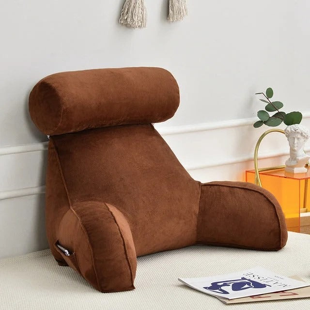 Backrest Reading Pillow with Arms | Adjustable Headrest & Soft Velour Cover for Bed & Sofa Comfort