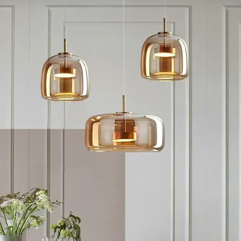 Glass Pendant Lamp | Smoked Dome, Metal Accents & Adjustable Height for Modern Home Decor | Canadian lighting