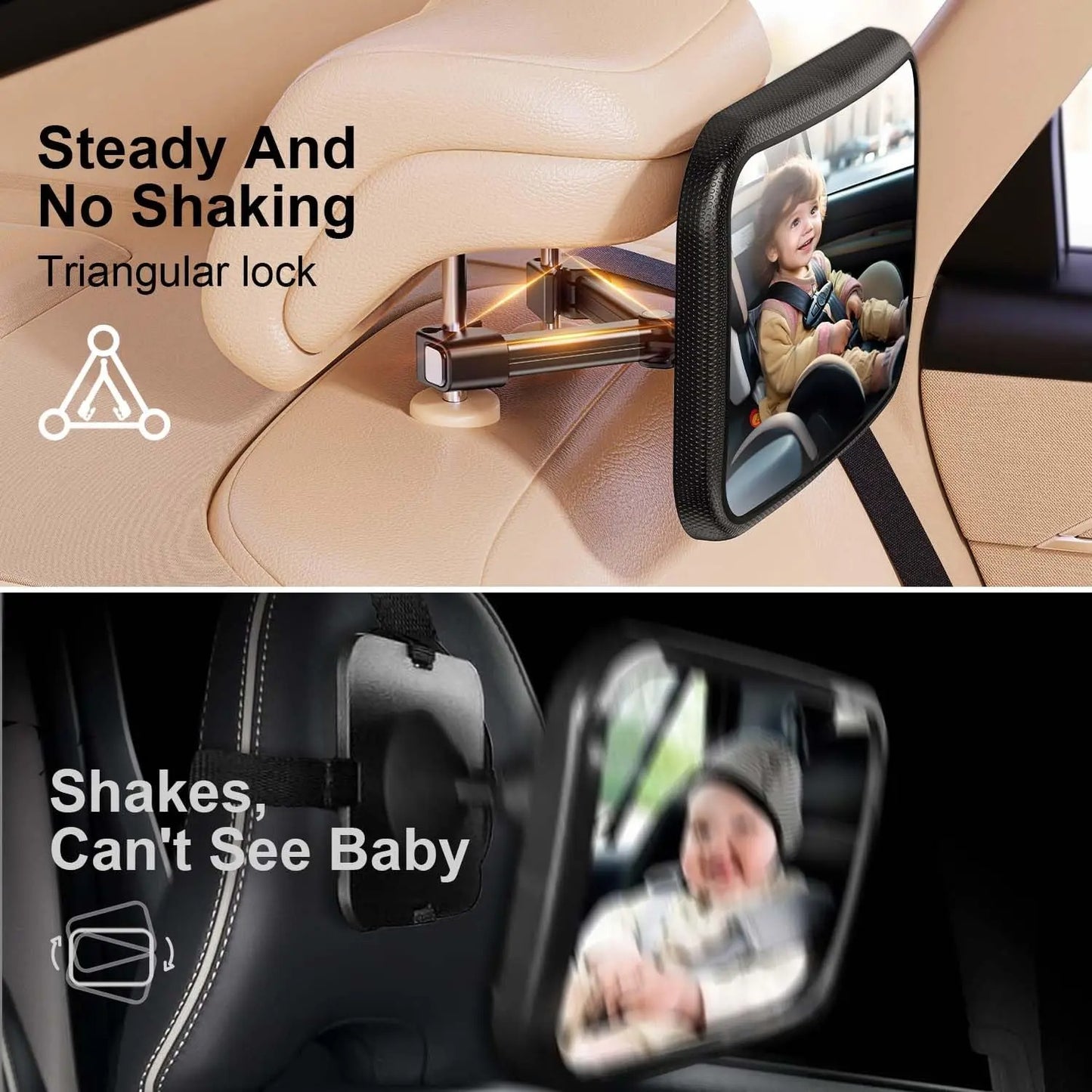 Stable Baby Car Mirror for Portable Car Seat & Booster for Childrens - 360° Wide View, Shatterproof & Easy Install Headrest Monitor