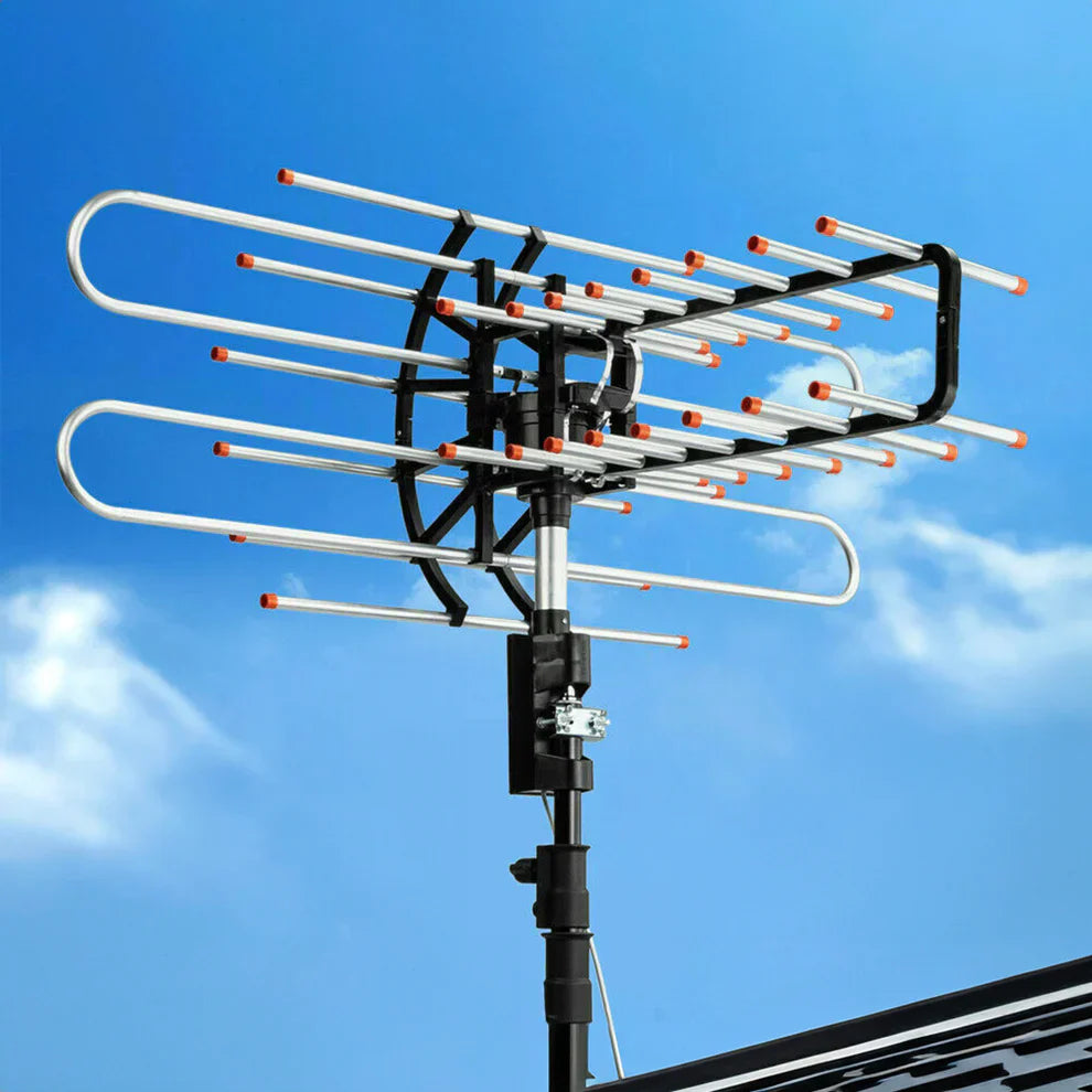 Outdoor Long Range 500+ Mile TV Antenna | UHF/VHF/FM, 360-Degree Motorized Rotation & Dual TV Output for Crystal Clear HD Channels