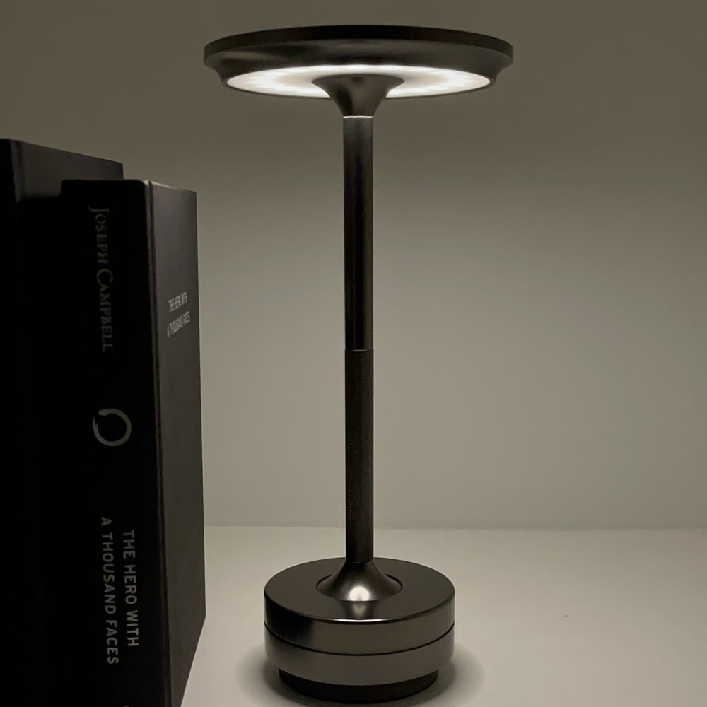 Cordless Metallic Table Lamp | Dimmable, Water-Resistant & Adjustable Light for Indoor and Outdoor Use