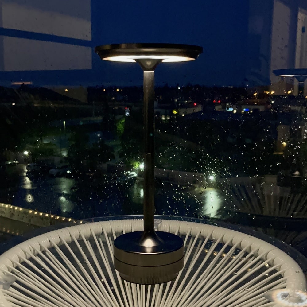 Cordless Metallic Table Lamp | Dimmable, Water-Resistant & Adjustable Light for Indoor and Outdoor Use