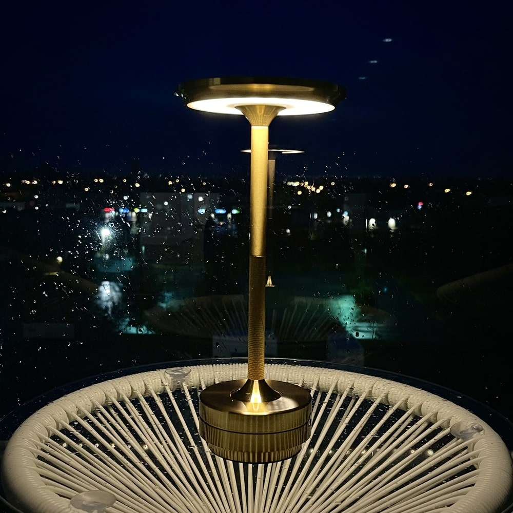 Cordless Metallic Table Lamp | Dimmable, Water-Resistant & Adjustable Light for Indoor and Outdoor Use