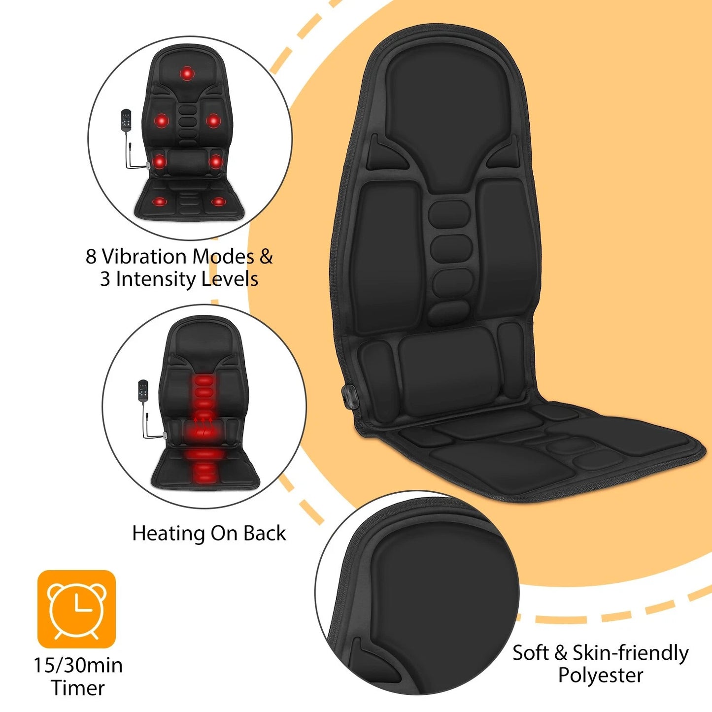 8-Mode Massage Chair Pad | Heated Back & Neck Cushion for Car and Home Use