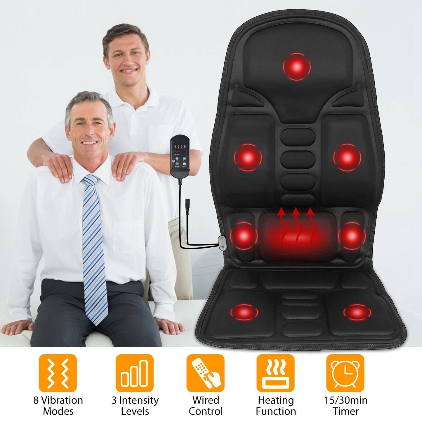 8-Mode Massage Chair Pad | Heated Back & Neck Cushion for Car and Home Use