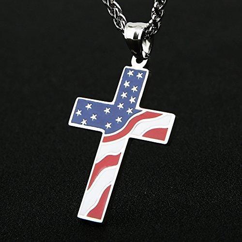 American Flag Patriotic Cross Religious Jewelry Enamel Pendant Necklace - Balma Home