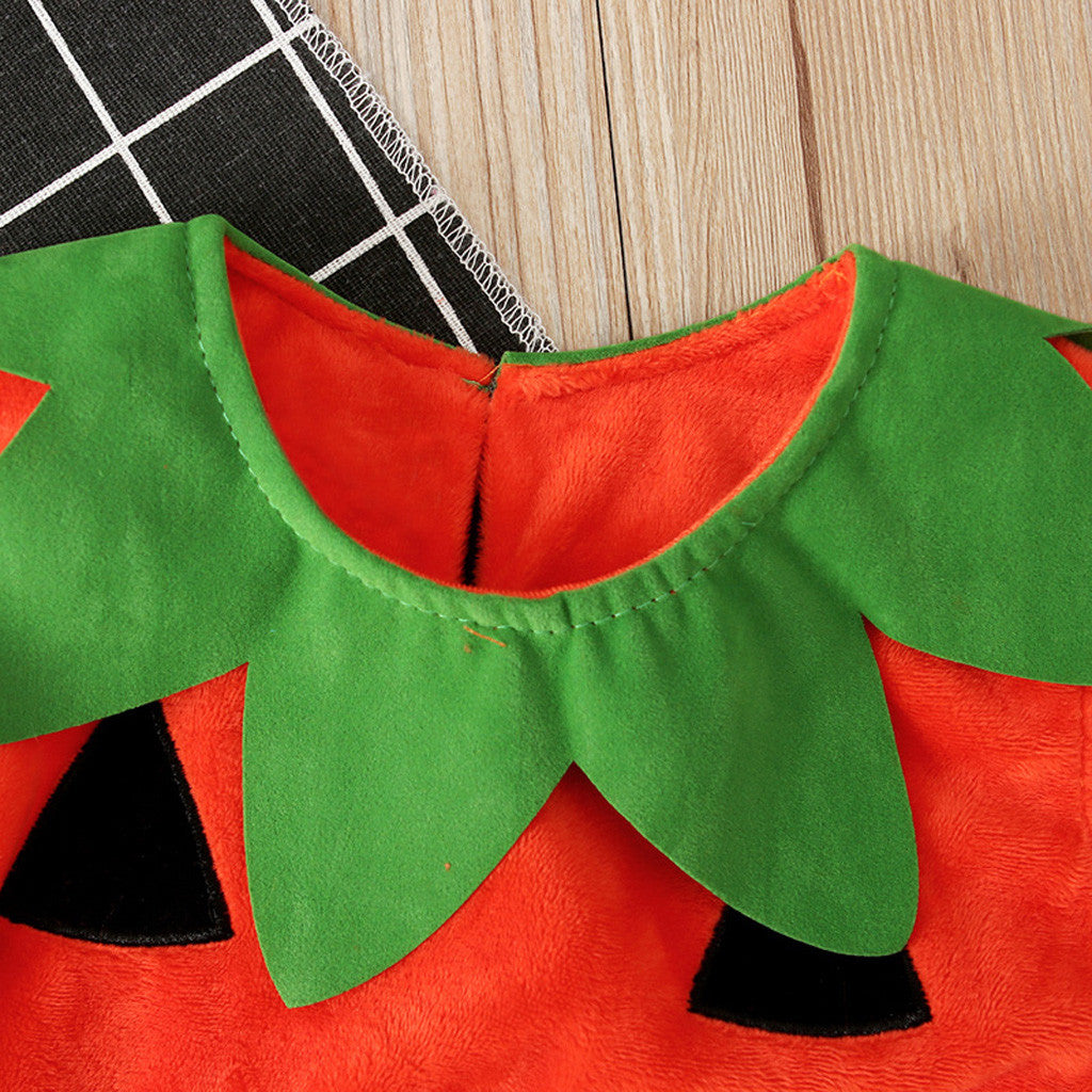 Baby Halloween Costumes Pumpkin 2 PCs Cosplay Idea Sleeveless Romper Jumpsuit