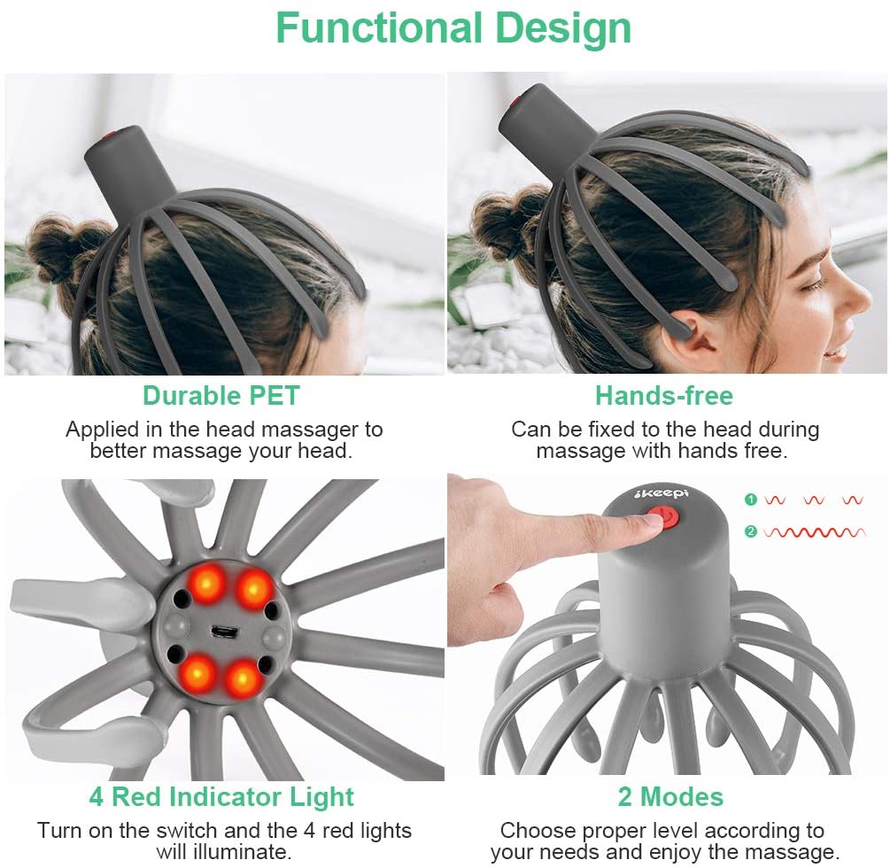 USB Charging Electric Octopus Head Massager Electronic Scalp Massage Therapy at Home Stress Relief