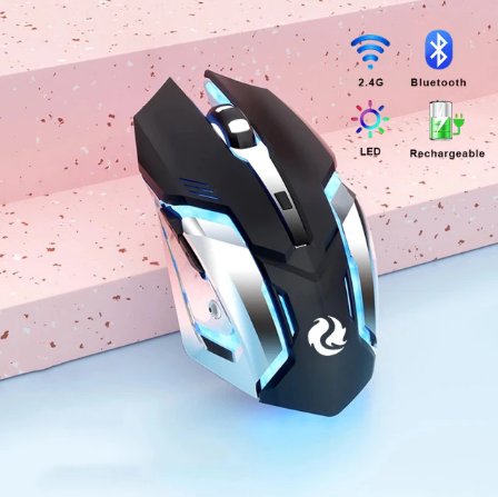 Bluetooth Mouse Gaming Rechargeable 2.4G Wireless Ergonomic Mouse Computers LED Backlit