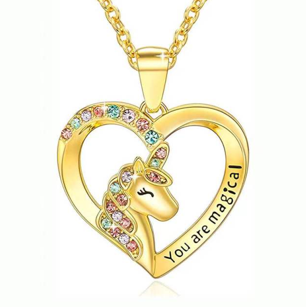 Exquisite Women Necklace Sterling Silver Diamond Crystal Heart Unicorn Necklace Girl