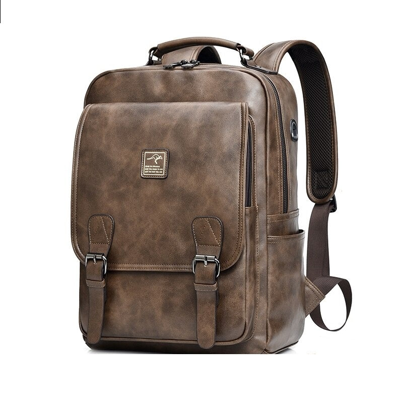 19 L Multifunctional Mens Backpack Leather Laptop Backpack for Travel Retro Mens Leather Backpack