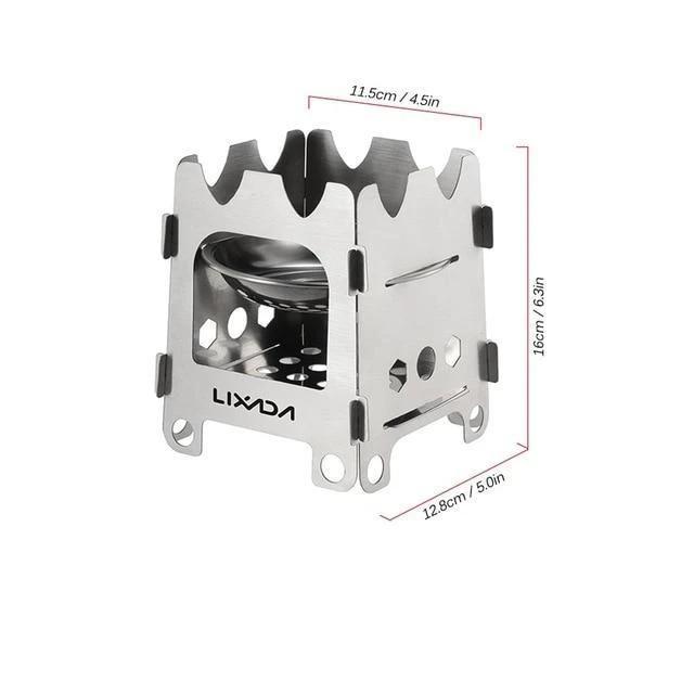 Pocket Rocket Stove Folding Wood Camping with Alcohol Tray Stainless Steel