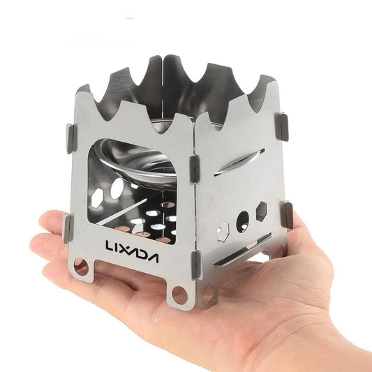 Pocket Rocket Stove Folding Wood Camping with Alcohol Tray Stainless Steel