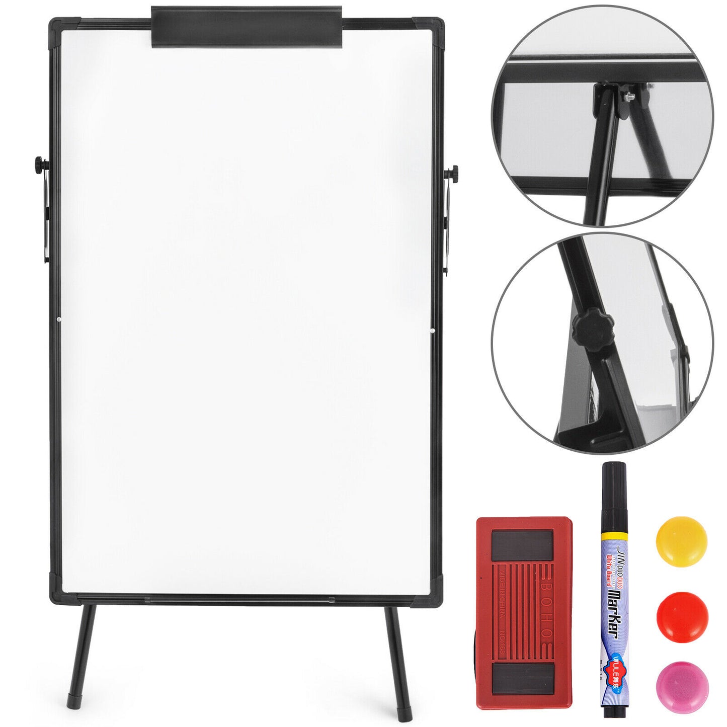 36"x24" Mobile Whiteboard with Stand Adjustable Height White Magnetic Board