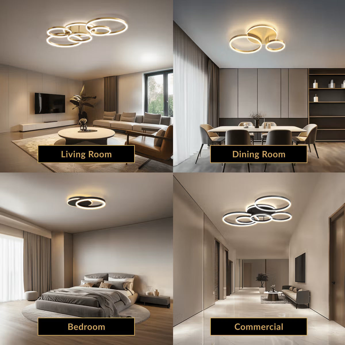 Chic Eelegant Modern Ceiling Light | Gold or Black Finish, 2-6 Circle Ceiling light for Home Decor | House lights indoor