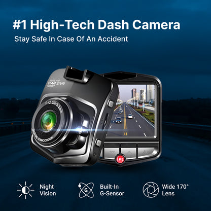 Full HD 1080p Dash Cam | Wide-Angle Car Camera with G-Sensor & Night Vision