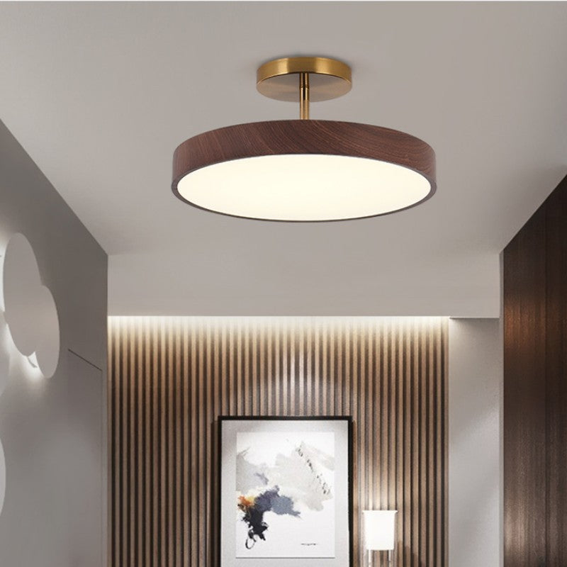LED Semi-Flush Mount Light with Wood Grain Finish - Japanese Wabi-Sabi Style for Living Room & Hallway