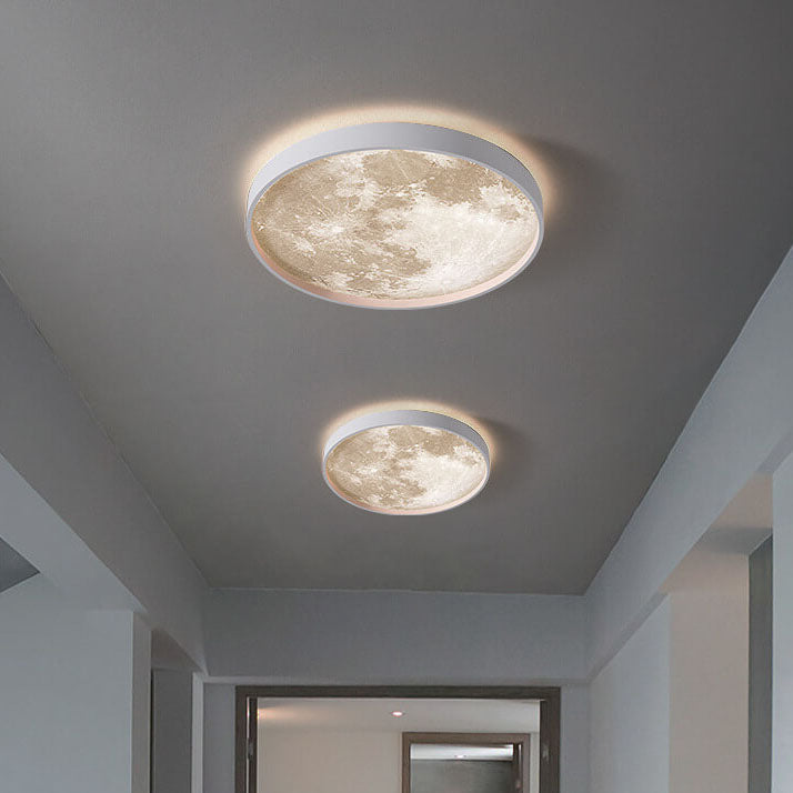 LED Flush Mount Ceiling Light - Nordic Moon Design - Round Fixture for Modern Home Decor & Low Ceilings
