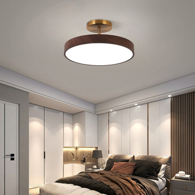 LED Semi-Flush Mount Light with Wood Grain Finish - Japanese Wabi-Sabi Style for Living Room & Hallway