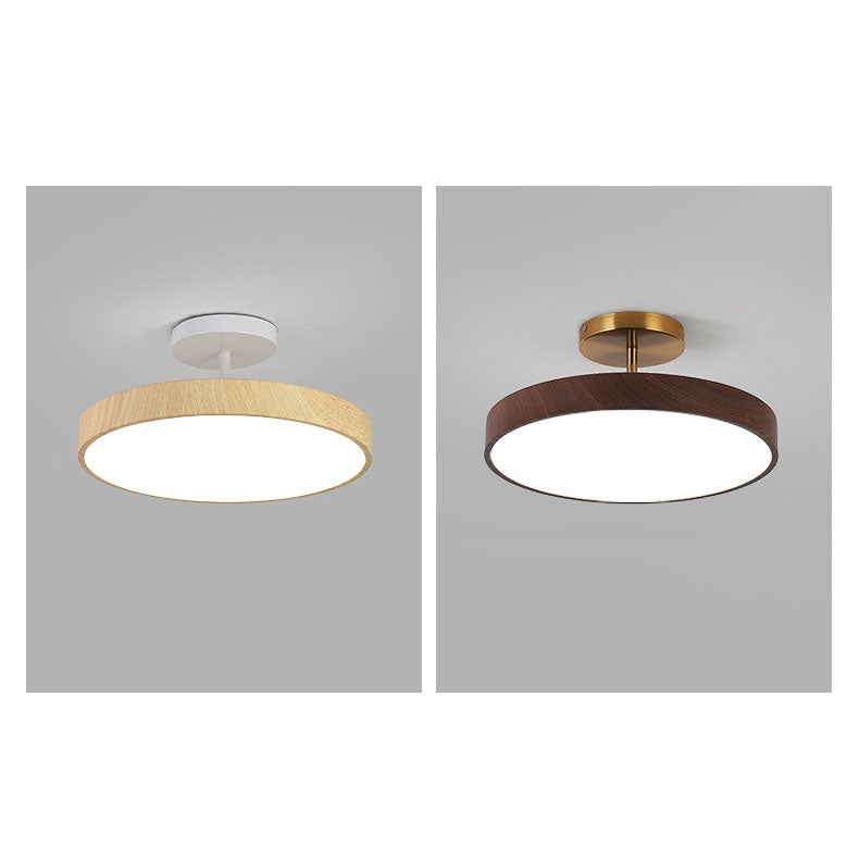 LED Semi-Flush Mount Light with Wood Grain Finish - Japanese Wabi-Sabi Style for Living Room & Hallway