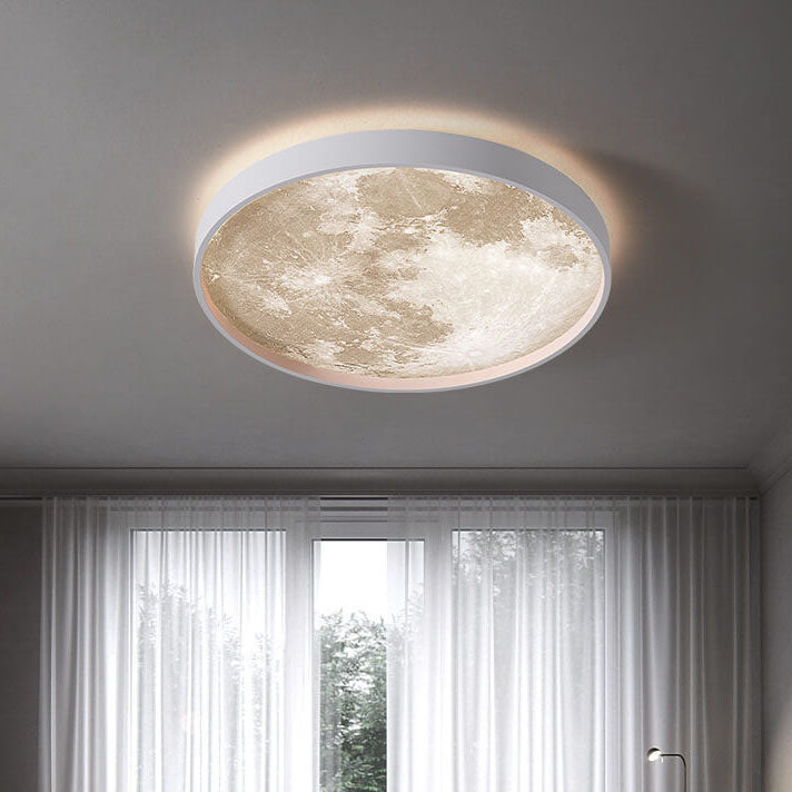 LED Flush Mount Ceiling Light - Nordic Moon Design - Round Fixture for Modern Home Decor & Low Ceilings