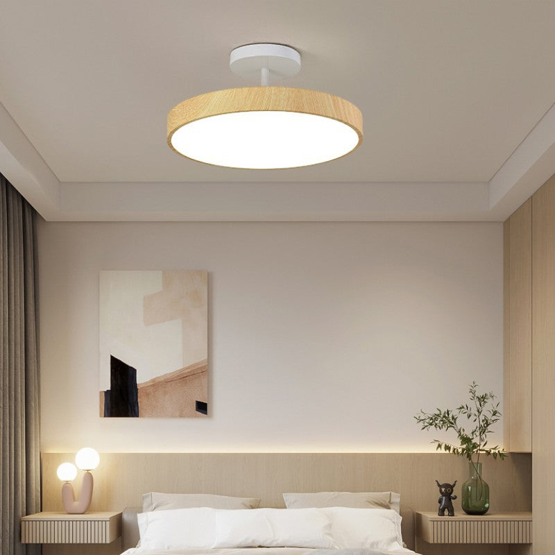 LED Semi-Flush Mount Light with Wood Grain Finish - Japanese Wabi-Sabi Style for Living Room & Hallway