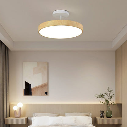 LED Semi-Flush Mount Light with Wood Grain Finish - Japanese Wabi-Sabi Style for Living Room & Hallway