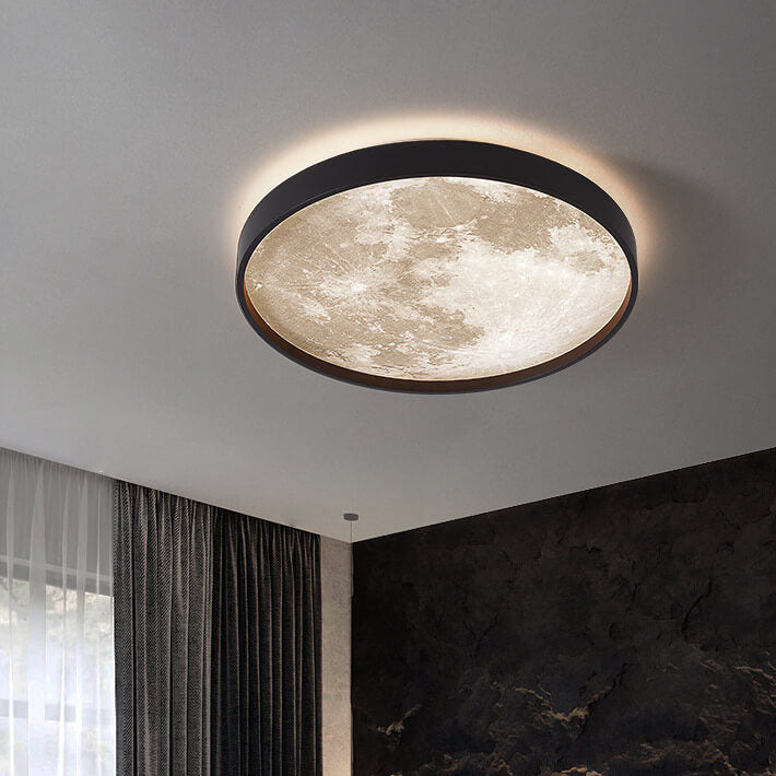 LED Flush Mount Ceiling Light - Nordic Moon Design - Round Fixture for Modern Home Decor & Low Ceilings