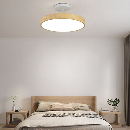 LED Semi-Flush Mount Light with Wood Grain Finish - Japanese Wabi-Sabi Style for Living Room & Hallway