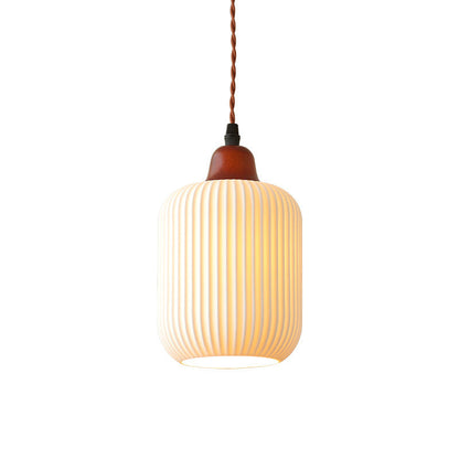 Japanese Vintage Ceramic Round Dome Pendant Light with Pleated Design - 1-Light Fixture for Kitchen & Dining Room