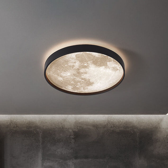 LED Flush Mount Ceiling Light - Nordic Moon Design - Round Fixture for Modern Home Decor & Low Ceilings