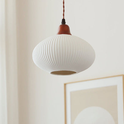Japanese Vintage Ceramic Round Dome Pendant Light with Pleated Design - 1-Light Fixture for Kitchen & Dining Room