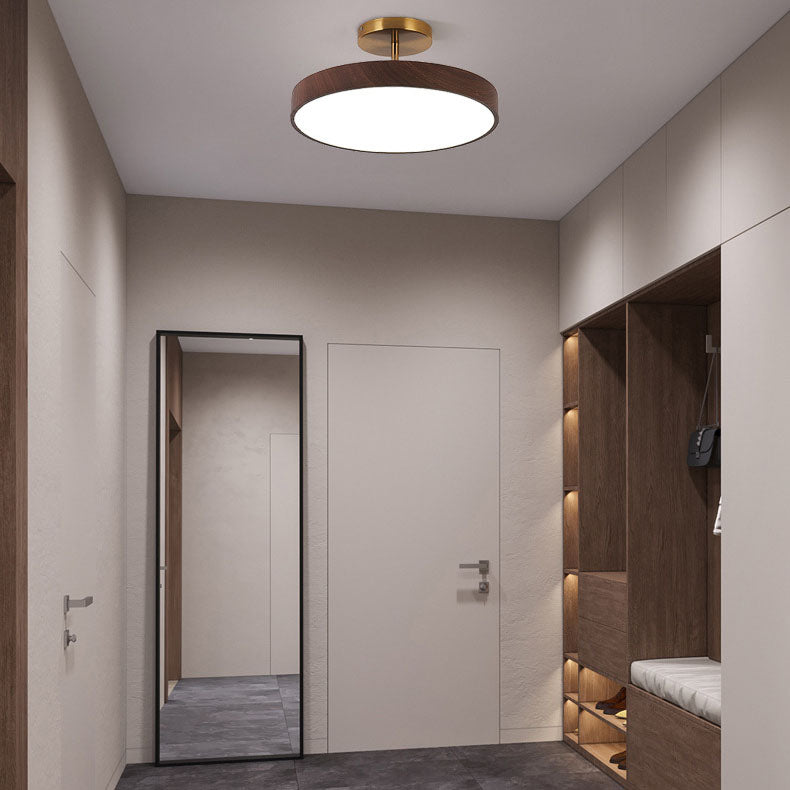 LED Semi-Flush Mount Light with Wood Grain Finish - Japanese Wabi-Sabi Style for Living Room & Hallway