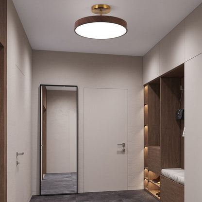 LED Semi-Flush Mount Light with Wood Grain Finish - Japanese Wabi-Sabi Style for Living Room & Hallway