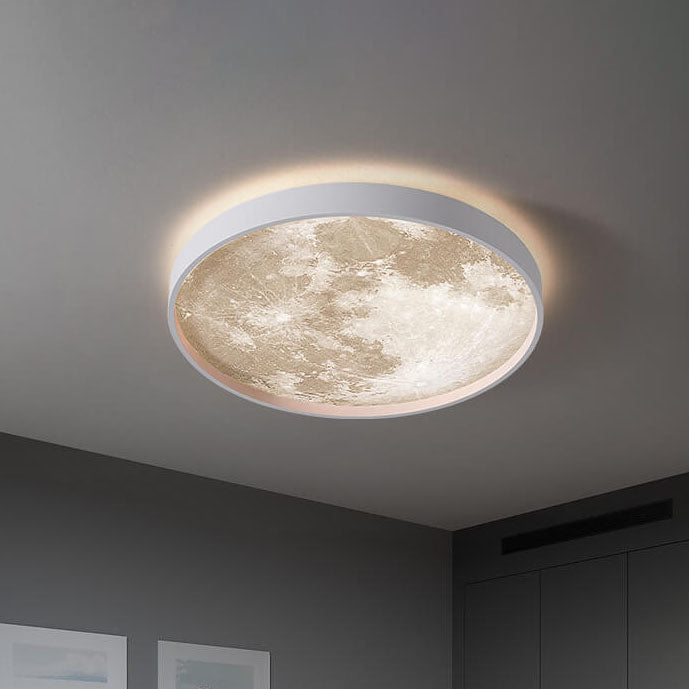 LED Flush Mount Ceiling Light - Nordic Moon Design - Round Fixture for Modern Home Decor & Low Ceilings