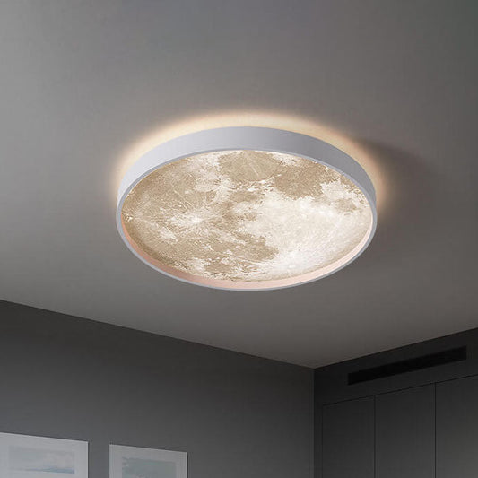LED Flush Mount Ceiling Light - Nordic Moon Design - Round Fixture for Modern Home Decor & Low Ceilings