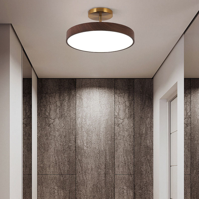 LED Semi-Flush Mount Light with Wood Grain Finish - Japanese Wabi-Sabi Style for Living Room & Hallway