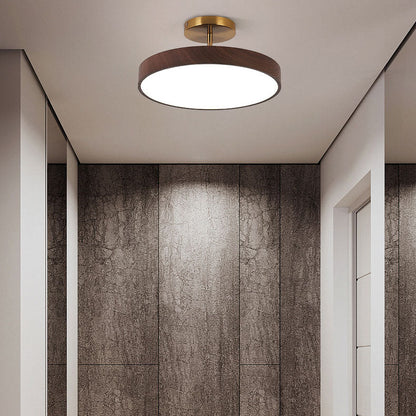 LED Semi-Flush Mount Light with Wood Grain Finish - Japanese Wabi-Sabi Style for Living Room & Hallway