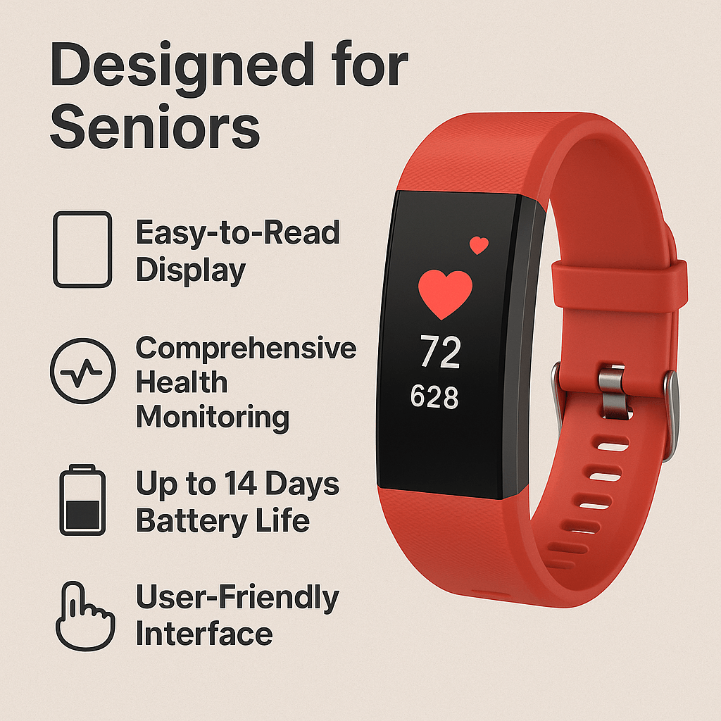 Step Counter Watch for Seniors | Smart Bracelet Easy-to-Read Display, Health Tracking & Long Battery Smartwatch
