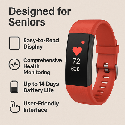Step Counter Watch for Seniors | Smart Bracelet Easy-to-Read Display, Health Tracking & Long Battery Smartwatch