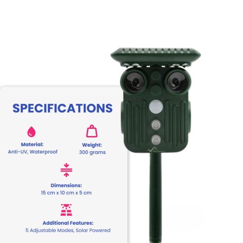 Ultrasonic Solar Deer Repeller | 5 Adjustable Modes. Waterproof & Eco-Friendly for Home Gardens and Yards