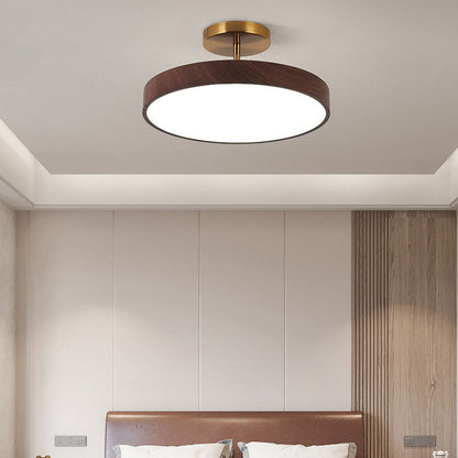 LED Semi-Flush Mount Light with Wood Grain Finish - Japanese Wabi-Sabi Style for Living Room & Hallway