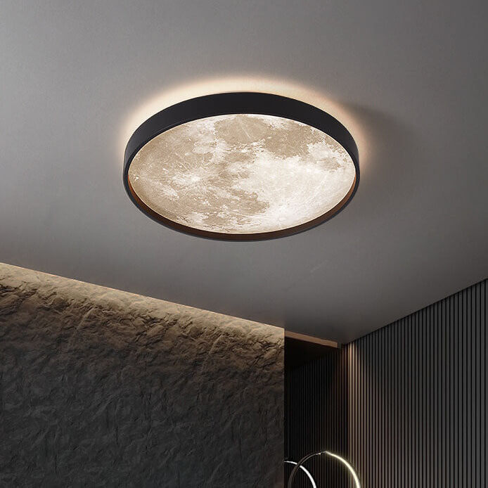LED Flush Mount Ceiling Light - Nordic Moon Design - Round Fixture for Modern Home Decor & Low Ceilings