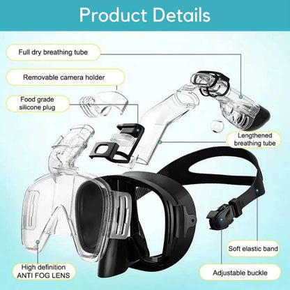 Foldable Snorkel Mask with Anti-Fog Lens for Clear Underwater Vision & Easy Storage