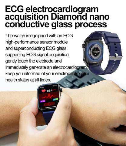 Health Smart Watch with ECG, Blood Pressure & Blood Sugar Monitoring | 24/7 Heart Rate Tracking for Fitness & Health Management