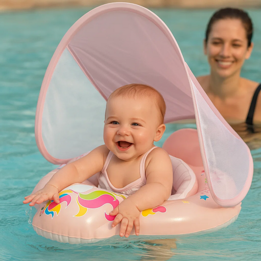 Baby Swim Float with Sunshade Canopy | Safety Buckle, Quick-Drying & Ideal for Infants 3-24 Months