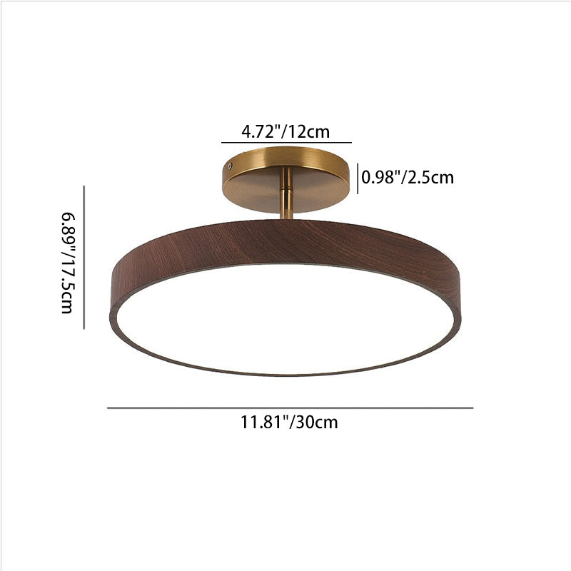 LED Semi-Flush Mount Light with Wood Grain Finish - Japanese Wabi-Sabi Style for Living Room & Hallway