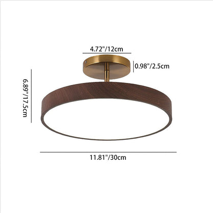 LED Semi-Flush Mount Light with Wood Grain Finish - Japanese Wabi-Sabi Style for Living Room & Hallway